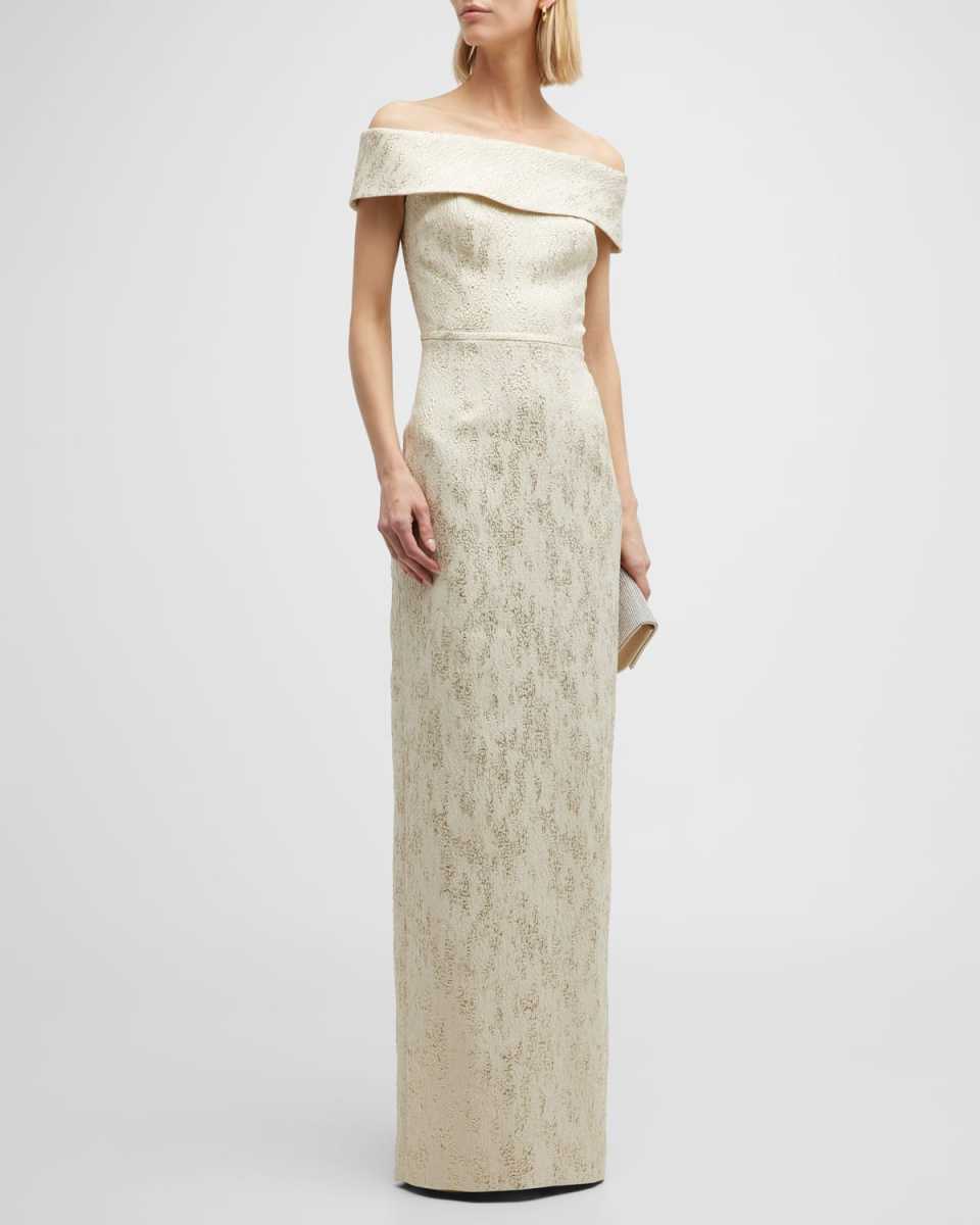 Off-Shoulder Jacquard Column Gown